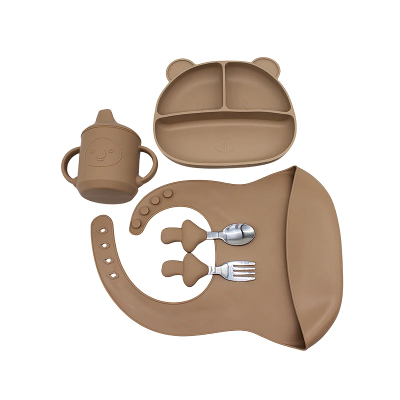 Baby Fork Spoon Plate Set With Suction Cup Children Eating Bowl Self-Practice Training Bowl Baby Complementary Tableware Set 2