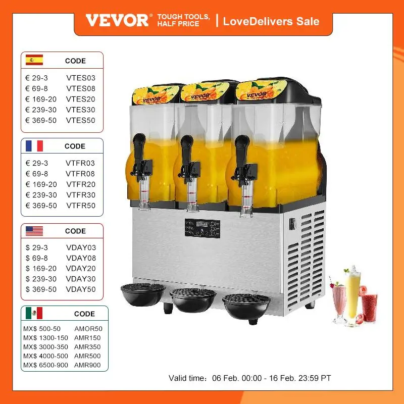 Vevor 36L 3 Tanks Electric Slushy Granizing Machine Distributore Di Succo Cold Drinks Maker Acciaio Inossidabile Per Soda Cola Commercial