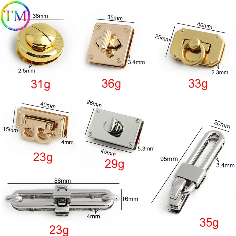 Round/Rectangular Metal Durable Clutch Bag Turn Lock Twist Lock For Leather Craft Handbag Shoulder DIY Hardware Accessories