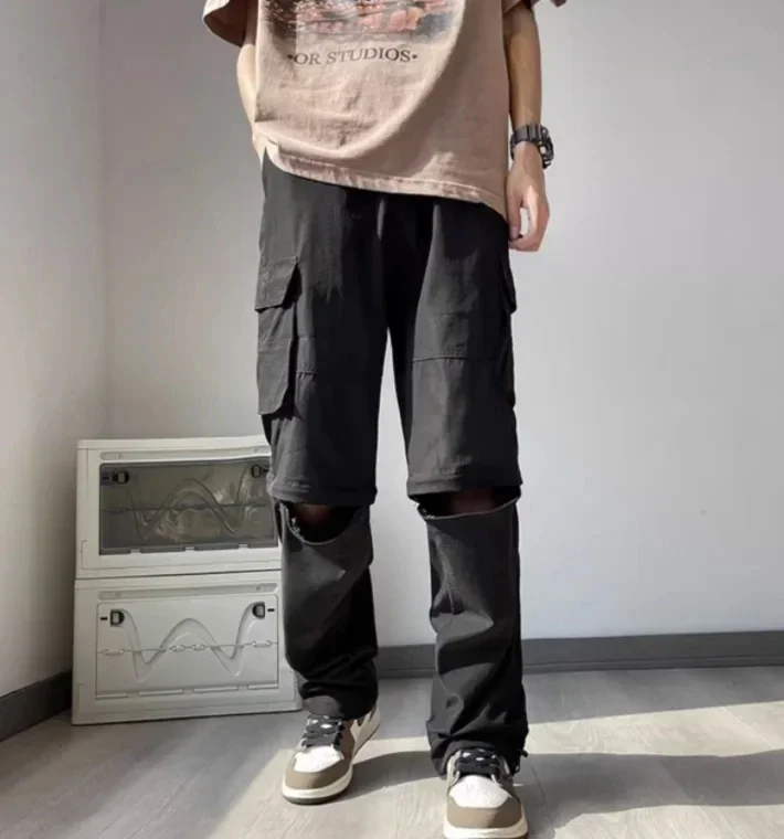 

Wide-leg pants men's style trend students' foundation with ultra-long mop vertical tube casual pants
