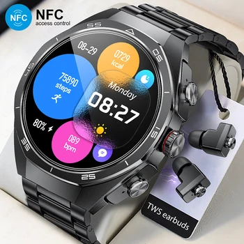 TWS Music Watches Earbuds Smart Watch NFC AMOLED BluetoothCall Heart Rate Blood Oxygen Monitor Smartwatch Headphones For Android