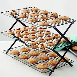 Folding 3 Tier Metal Wire Cooling Rack For Baking And Cooking Stacking Cooling Rack For Cookie Bread Cake Baking Supplies