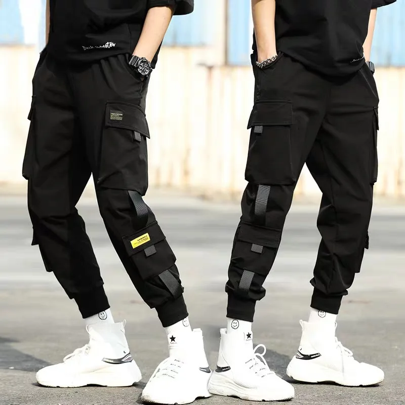 PROWOW tie-foot overalls men's trendy brand trousers ins nine points loose functional harem pants youth casual pants menfashion