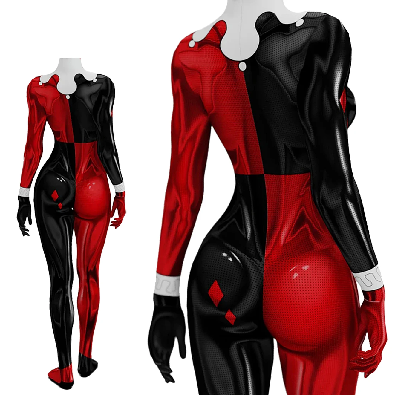 DC-Inspired Harley Quinn Spandex Bodysuit Cosplay Costume for Women