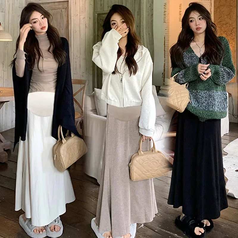 Maternity Cashmere Skirt High Waist Long Autumn Winter Slimming Hip Covering Women's Half Body Skirts Fish Tail Design