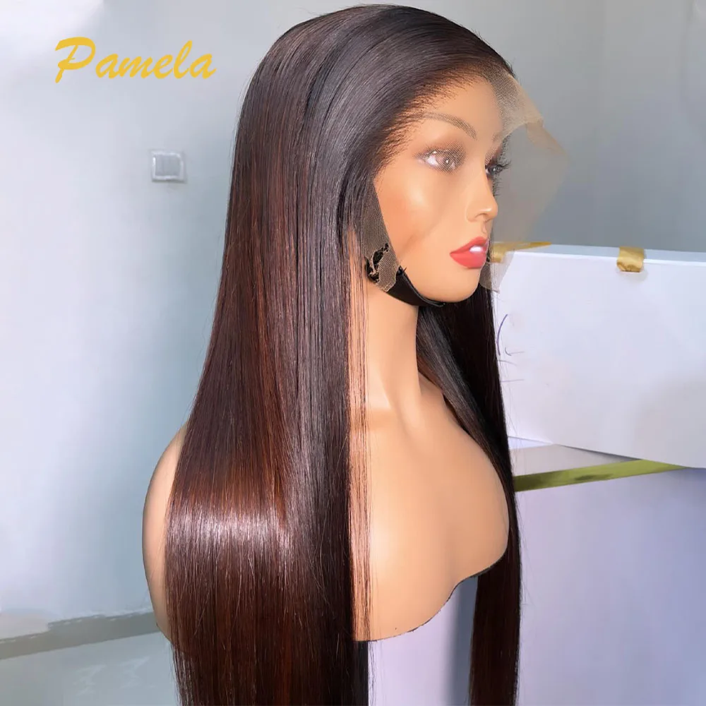 250% Density Wear and Go Glueless Wig Ombre 1B/4 Colored 13x4 Bone Straight Transparent Lace Frontal Human Hair Wigs For Women