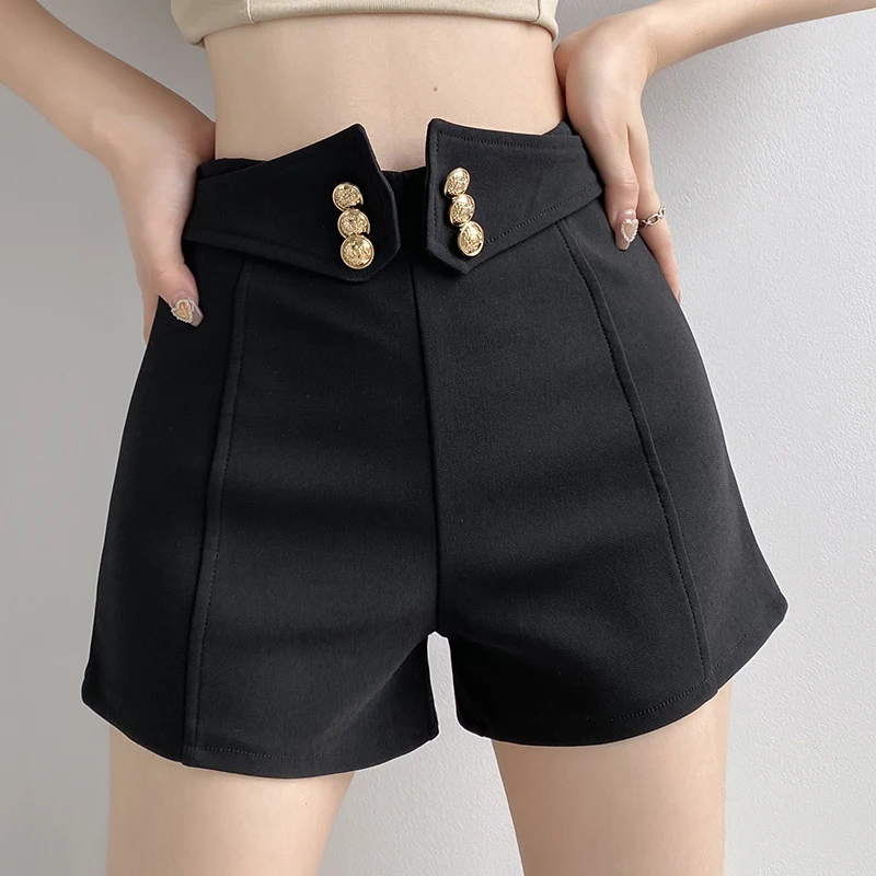 QOERLIN Slim-Fit Stretch Black Shorts Summer 2024 New Korean Fashion High Waist Wide Leg Casual Sexy Hot Girls Shorts Streetwear