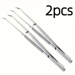 Stainless Steel Double Curved Dental Tweezers with Non - Slip Grip and Serrated Tips (Tweezers(2pcs))