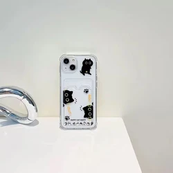 Charming Black Cat Design Shockproof Transparent Phone Case with Card Pocket - iPhone 12 Pro (Transparent)