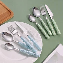 24pcs Pearl Tableware Set 304 Stainless Steel Knife Fork Spoon Set Ins Light Luxury Cutlery Art on Table Great Gift for Wedding