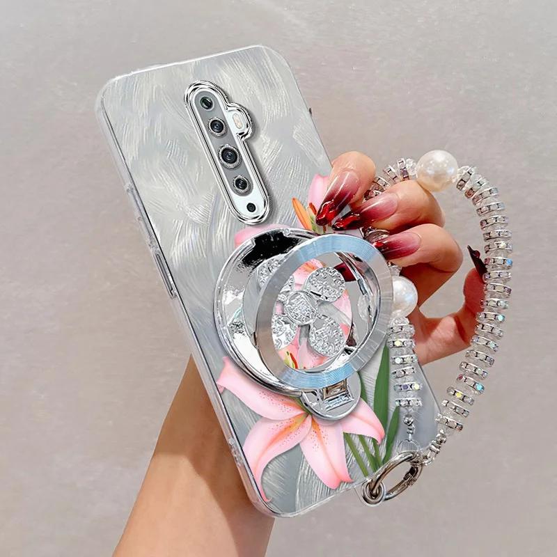 Pink Floral Phone Case Set with Lanyard and Stand