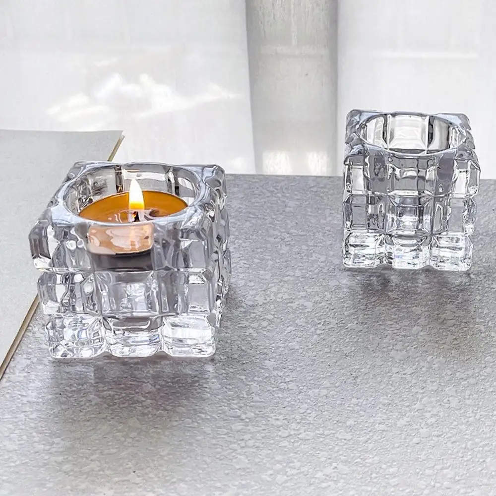 Description Picture 3 of itemFashion Luxury Candle Holders Solid Crystal Clear Square Glass Tealight Candlestick for Wedding Home Decor Hotel Supplies