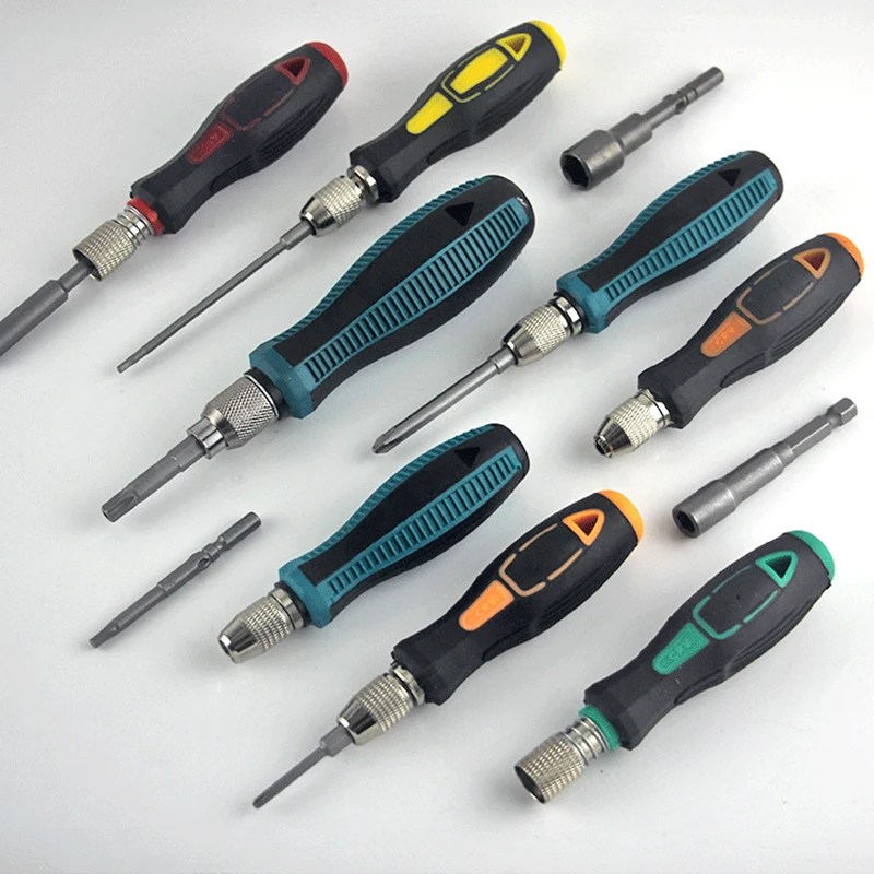 801/802 1/4" Screwdriver Bit Handle PP+PVC - Fits 5MM 6MM 1/4(6.35mm) Bits, For Round Screwdrivers, Threaded/Self-Locking