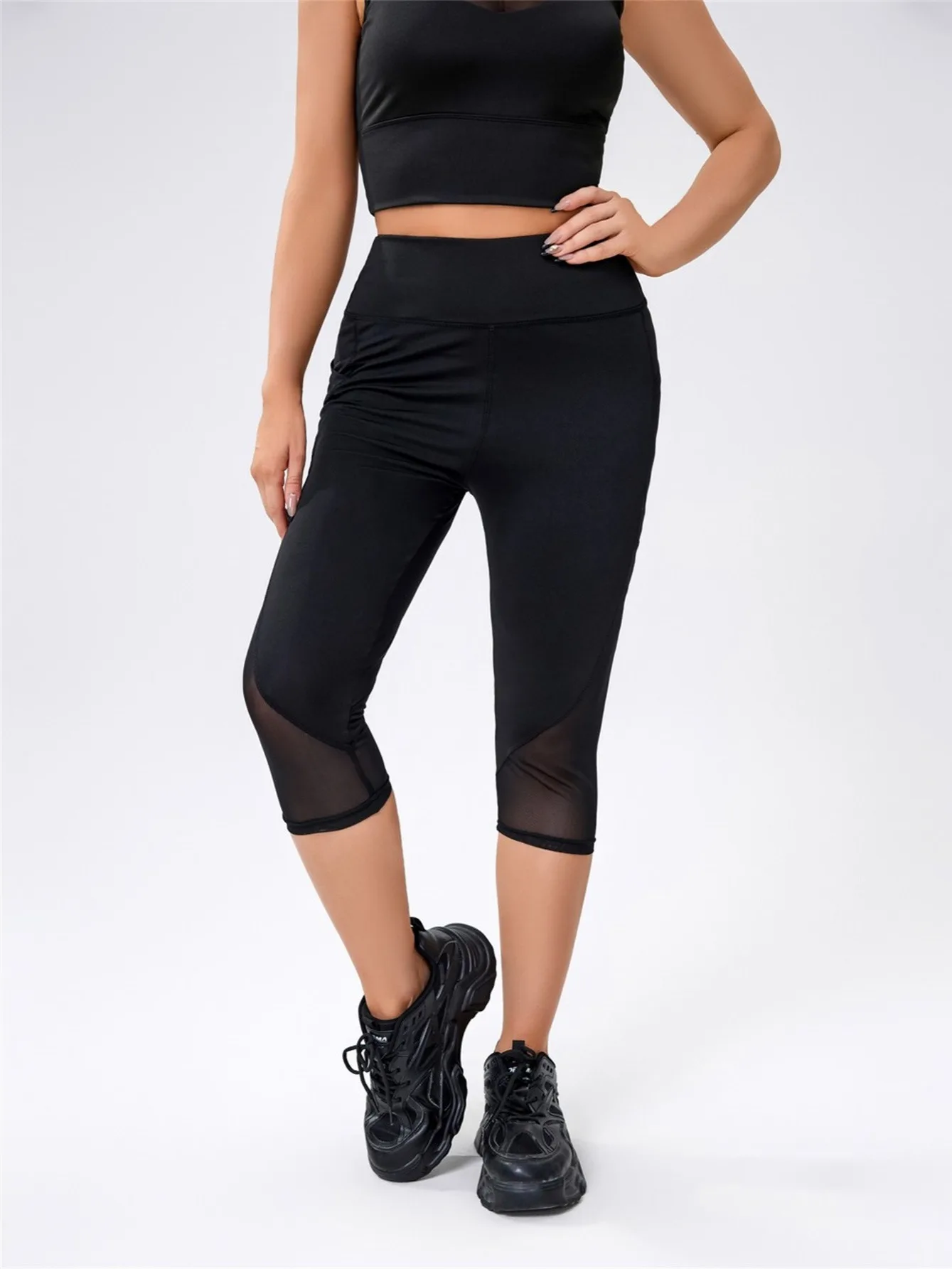 JSC Oversize Women Gym Shorts Black Workout Leggings Tights Fitness Outfits Yoga Pants 3/4 Sports Spandex Soft Jogging Wear