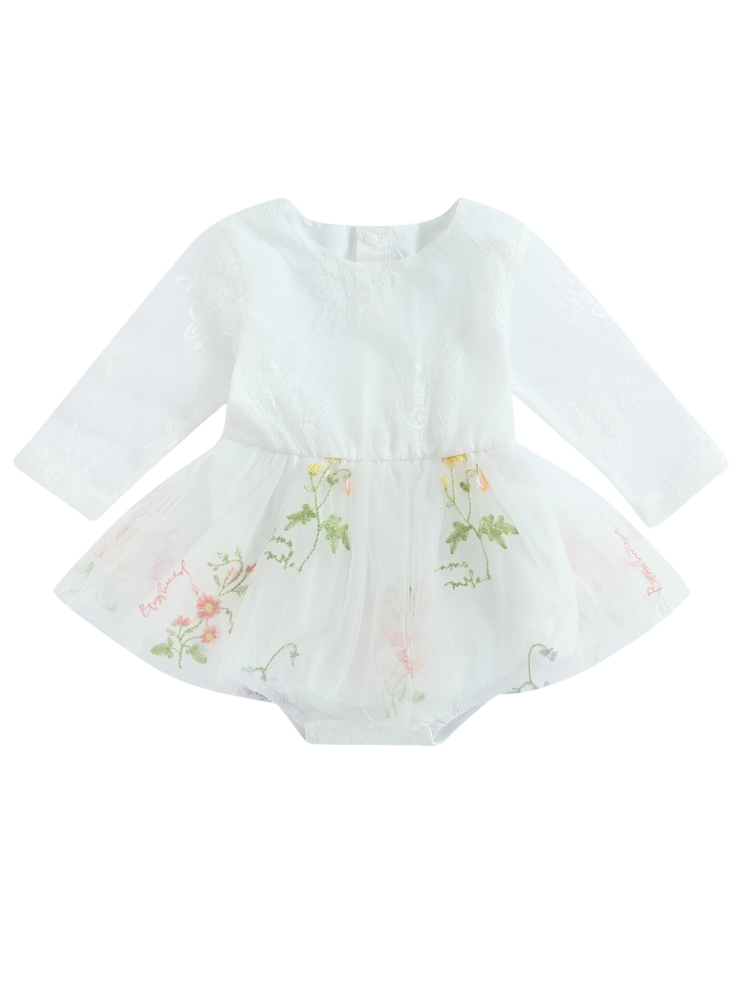 

Baby Girl Floral Embroidery Long Sleeve Tulle Tutu Romper Dress - Adorable Fall Outfit for Your Little Princess