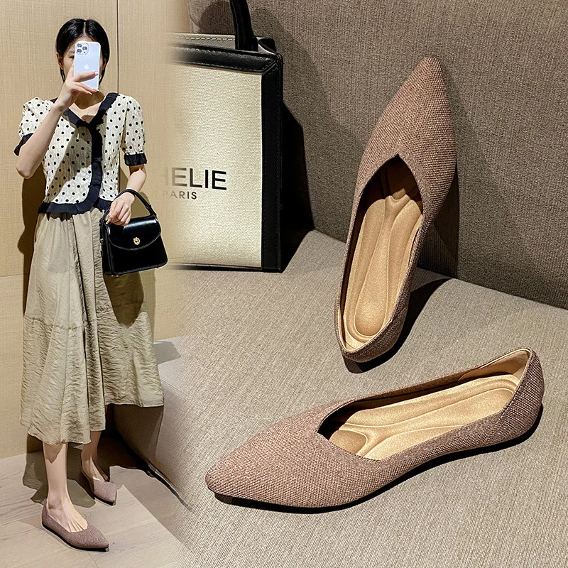 Stretch Knit Ballet Flats Women Loafers 2022 Spring Breathable Flat Shoes Women Fashion Casual Pointed Toe Boat Shoes Female