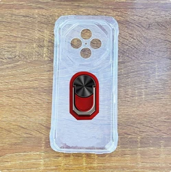 Sleek Blackview Fort 1 Soft TPU Silicone Phone Case with Finger Ring Bracket for Blackview Fort 1 (Transparent C Red)