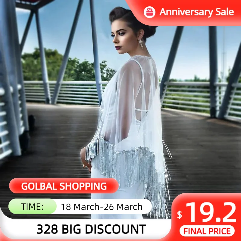 

MZB07 Bridal Jackets Bolero Wedding Shawl Top Separate Bride Accesories Shimmering Tassel See-through Bolero Party Stola