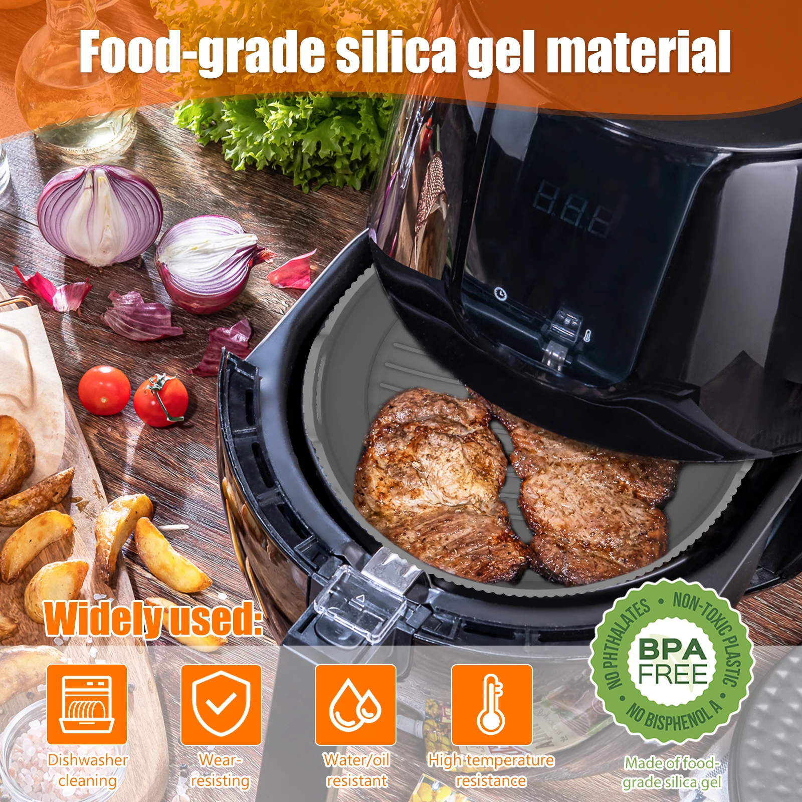 1/6Set Air Fryer Silicone Liner Pan with Divider Multipurpose Air Fryer Silicone Basket Foldable Tray Kitchen Cooking Tools