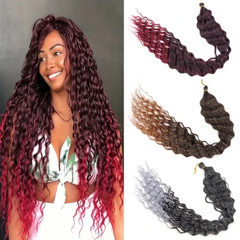 32Inch Syntheitc Pre Stretched Long Deep Wave Curly Braiding Hair Extensions Ocean Wave Crochet Hair for Women