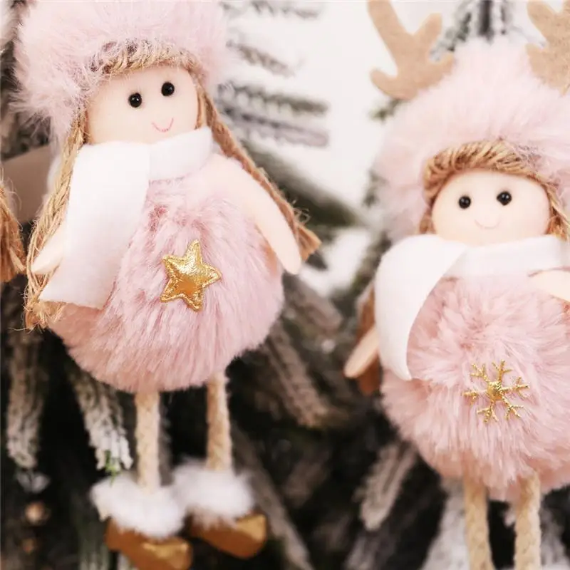 Christmas Plush Angel Doll Pendant Cute Christmas Tree Figurine Pendant Home Christmas Decor Crafts Children's Christmas Gifts