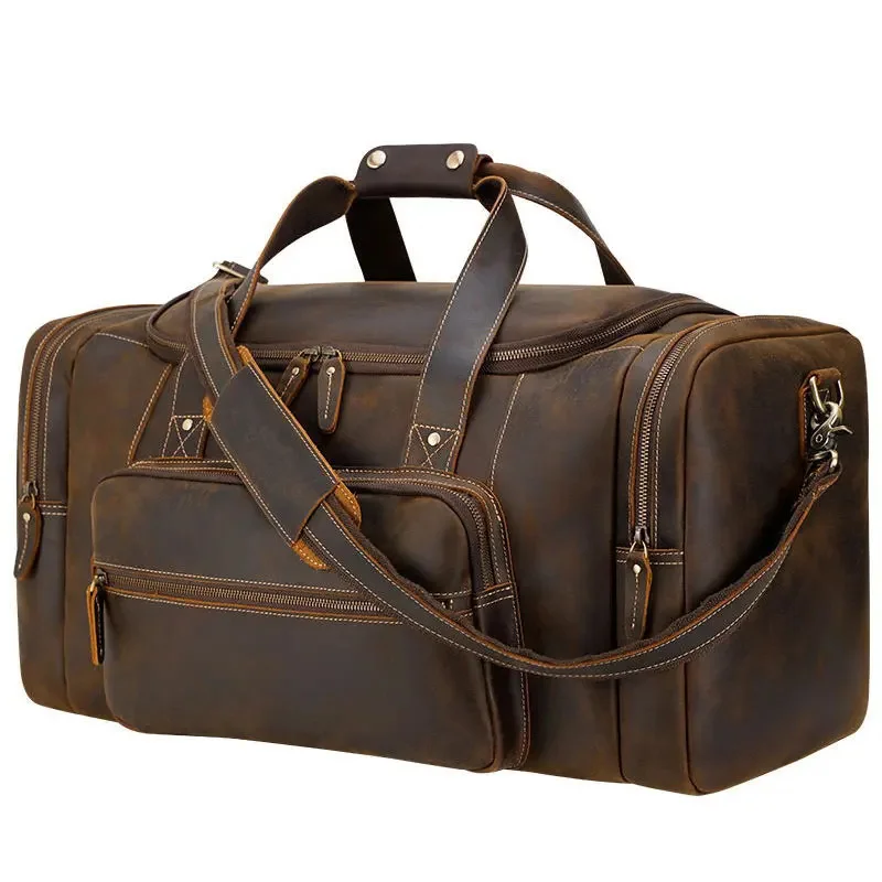 

MAHEU Large Travel Bag Genuine Leather Vintage Style Luggage s Men Male Duffle s Travelling Weekender s for man