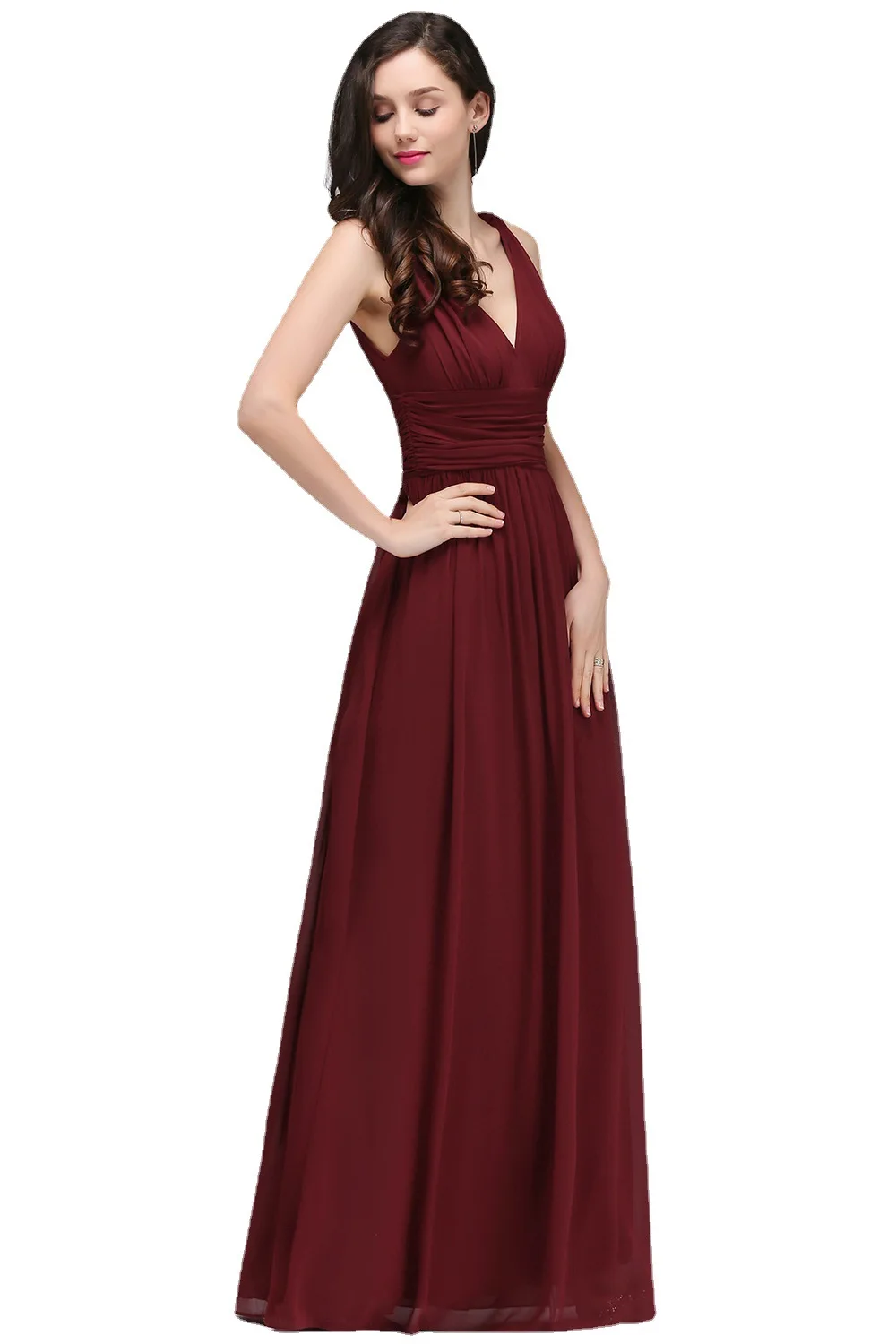 

Popodion Chiffon Sleeveless V-Neck Banquet Evening Dress for Women Bu10181