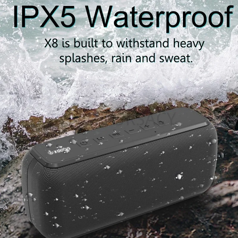 XDOBO X8 무선 스피커, 깊은 베이스, IPX5 방수, 6600mAh 배터리, C타입 고속 충전