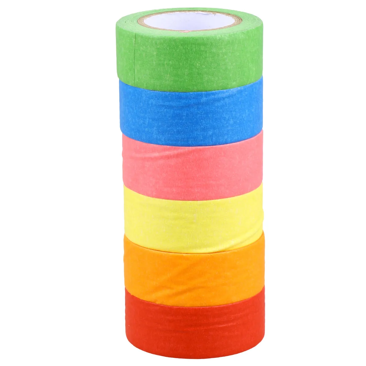 6Pcs 무지개 색상 마스킹 테이프 세트 24mm x 12m DIY 공예 교실 사무실 장식을위한 단단한 종이 Washi 접착 테이프