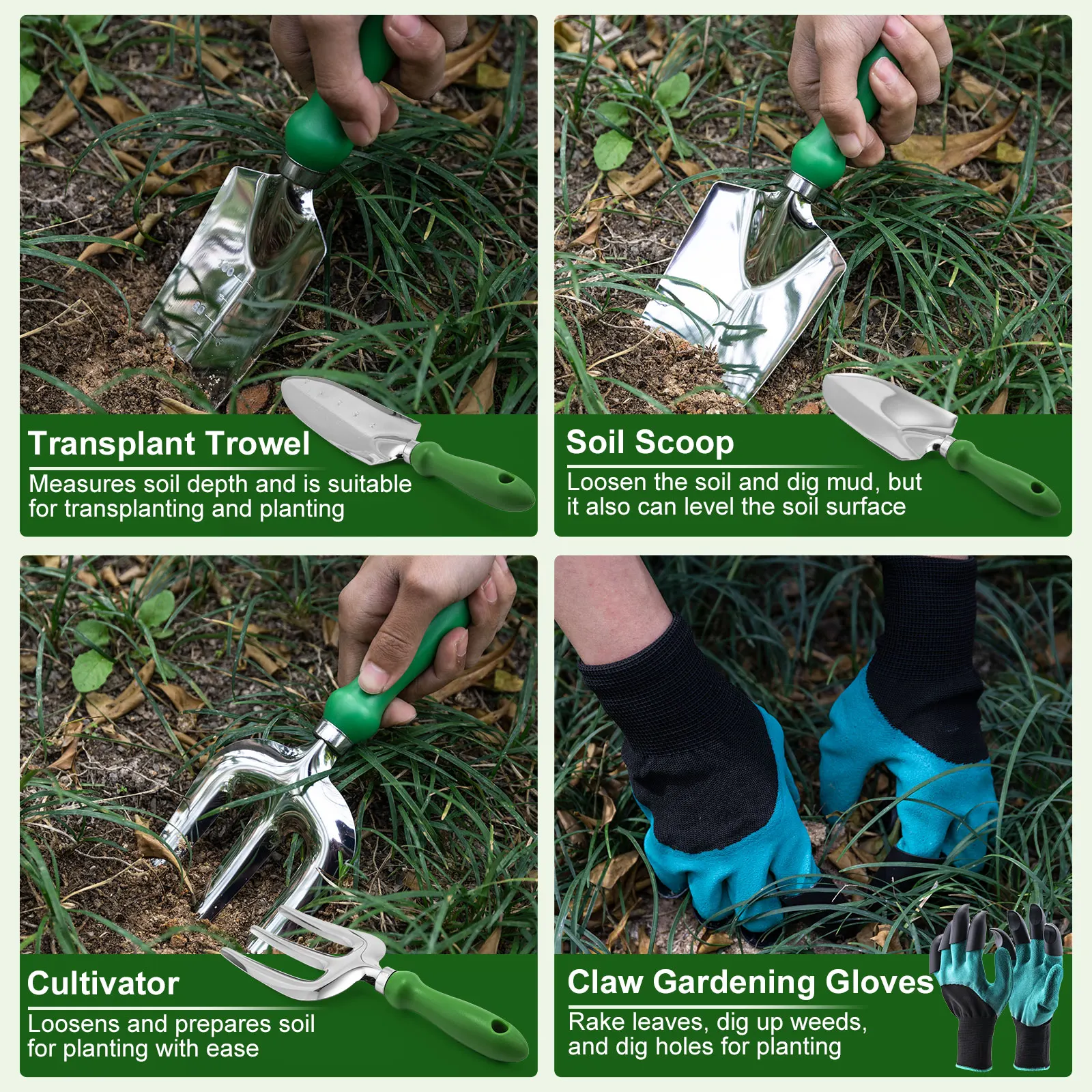 Gardening Tools Set Including Garden Shear Claw Gardening Gloves Cultivator Transplant Trowel Soil Scoop Planting Tools - 6