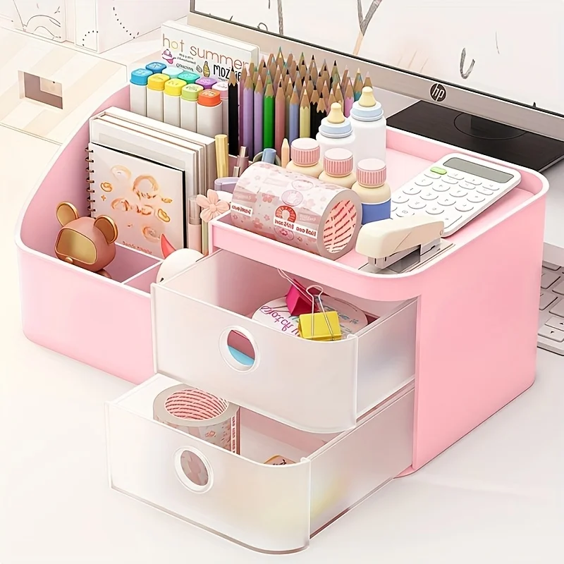 Desktop Organizer Multi Grid Stationery Storage Box Plastic Desk Caddy Pen Holder for Office School Cosmetic Small Supplies