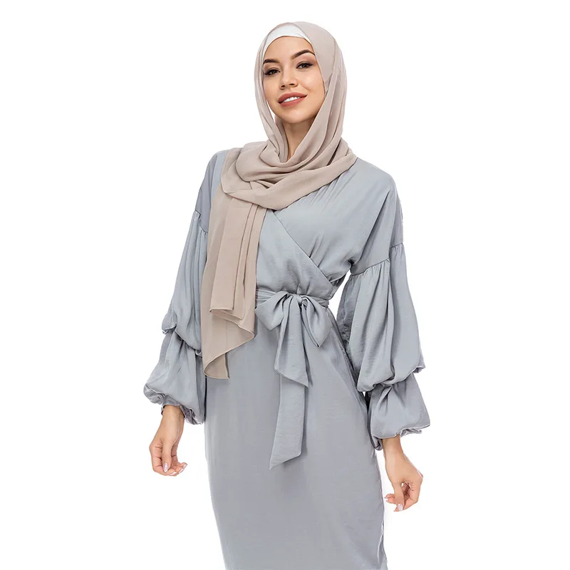 

Robe Longue Mousseline Femme Multi-layer Bubble Sleeve Slim Fit Muslim Dress for Women