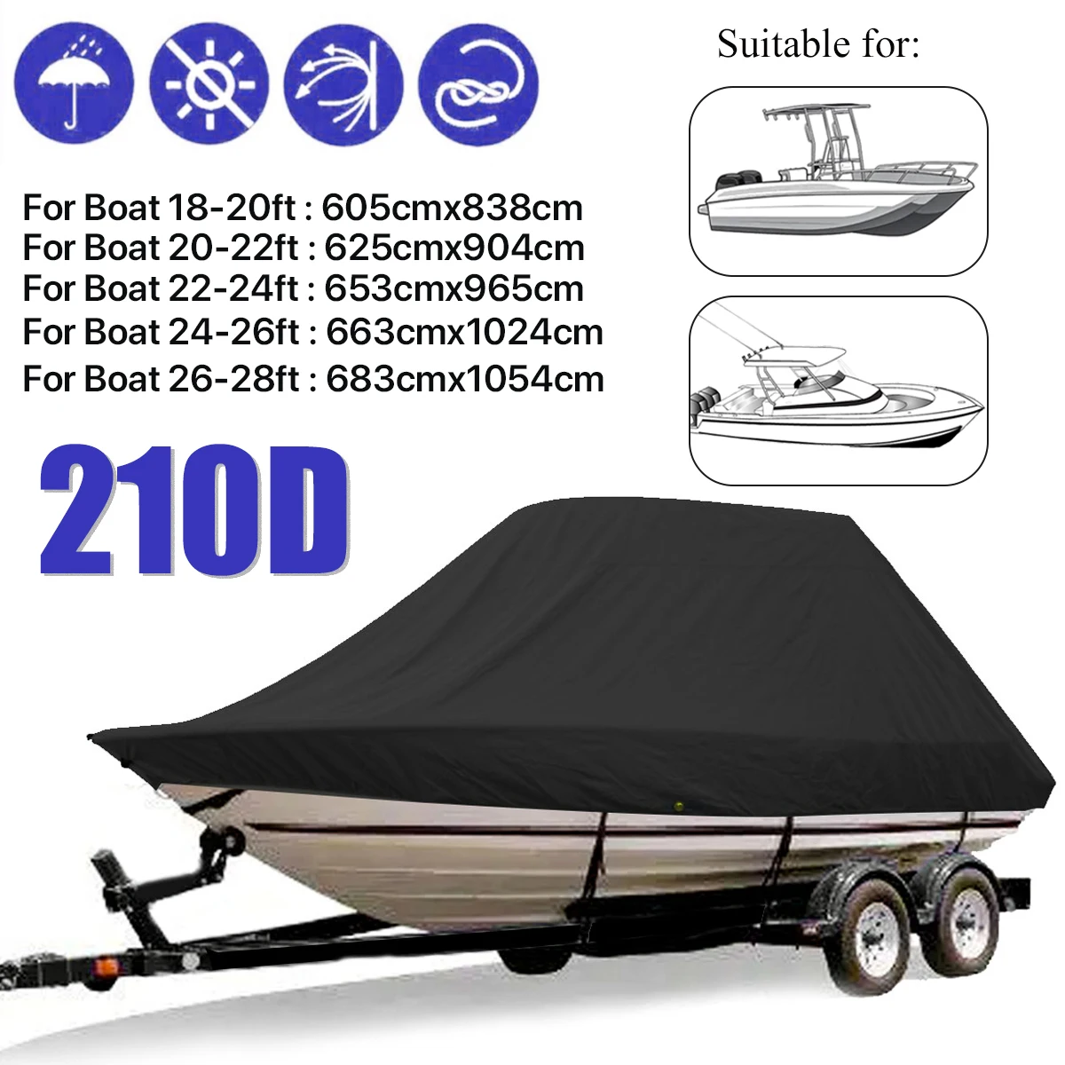 Boat Cover Fishing Boat Cover 18 28ft 210D Jumbo Cruiser Boat Cover Heavy Duty Oceansouth Marine Water Sun Proof UV Protection Fish Ski VHull Mooring Cover