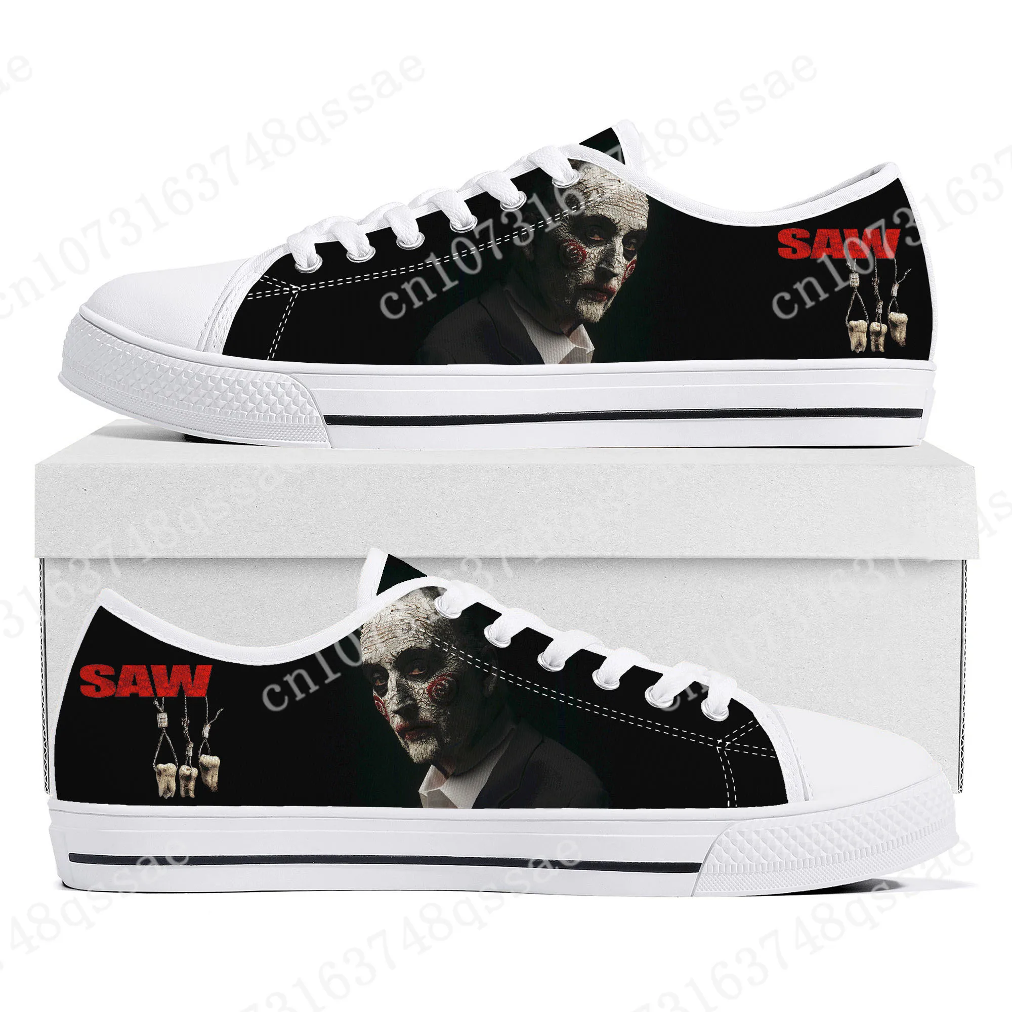 

Saw Movie Horror Jigsaw Puppet Low Top Sneakers Mens Womens Teenager Canvas Sneaker Casual Custom Made Shoes Customize DIY Shoe