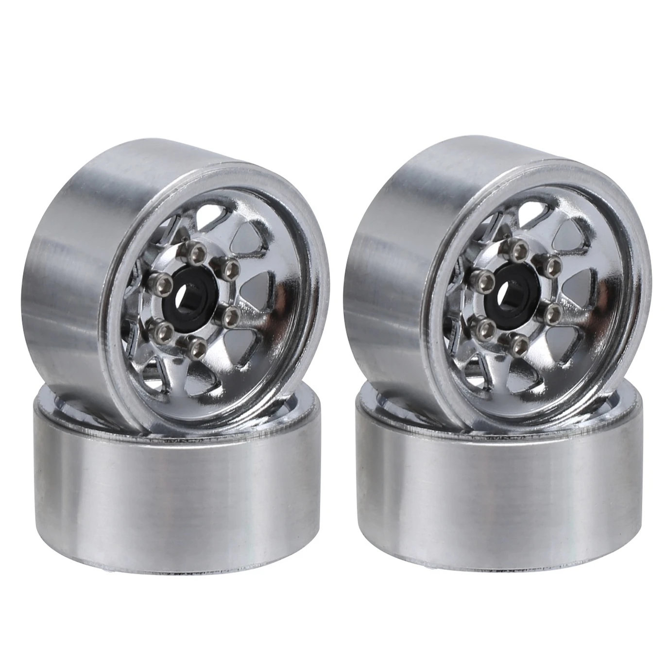 Steel 1.0” Beadlock Rims For 1/24 RC Crawler – Fits Axial SCX24, White – 4-Pack With Removable Hub