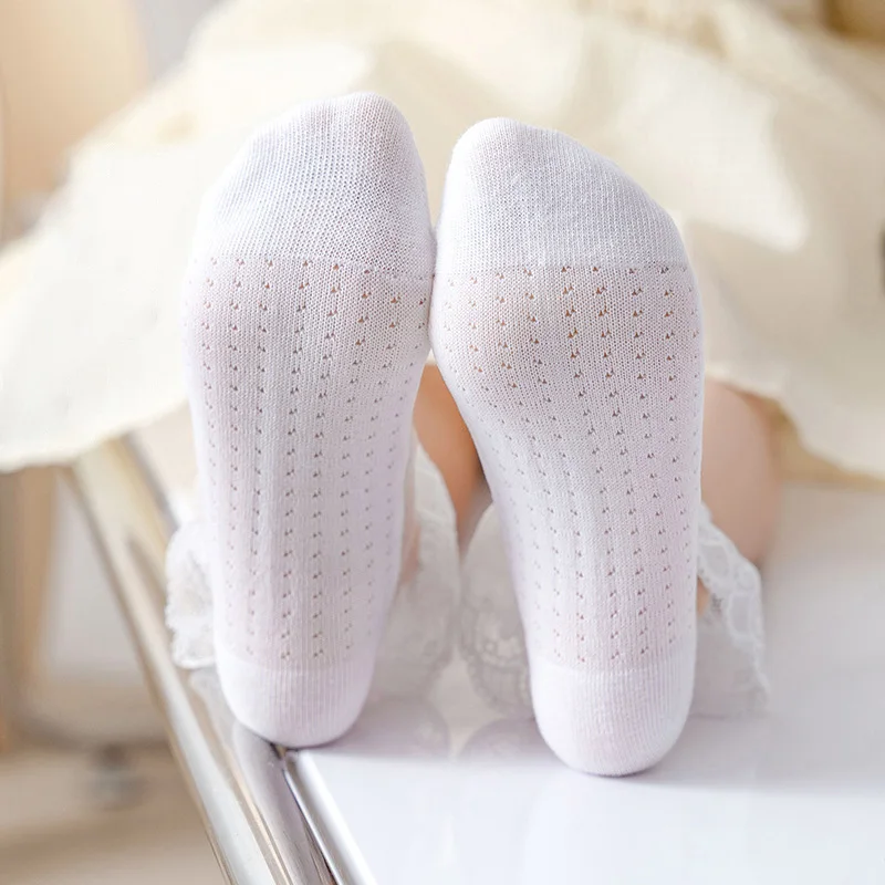 5 Pairs/set 2022 New Summer Thin Mesh Cotton Silk Socks Princess Lace Ruffle Frilly Solid White Ankle Socks for Children Girls