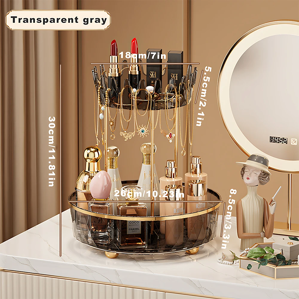 Dual-Layer Rotating Perfume & Skincare Organizer Tray - Luxurious Cosmetic Storage Solution