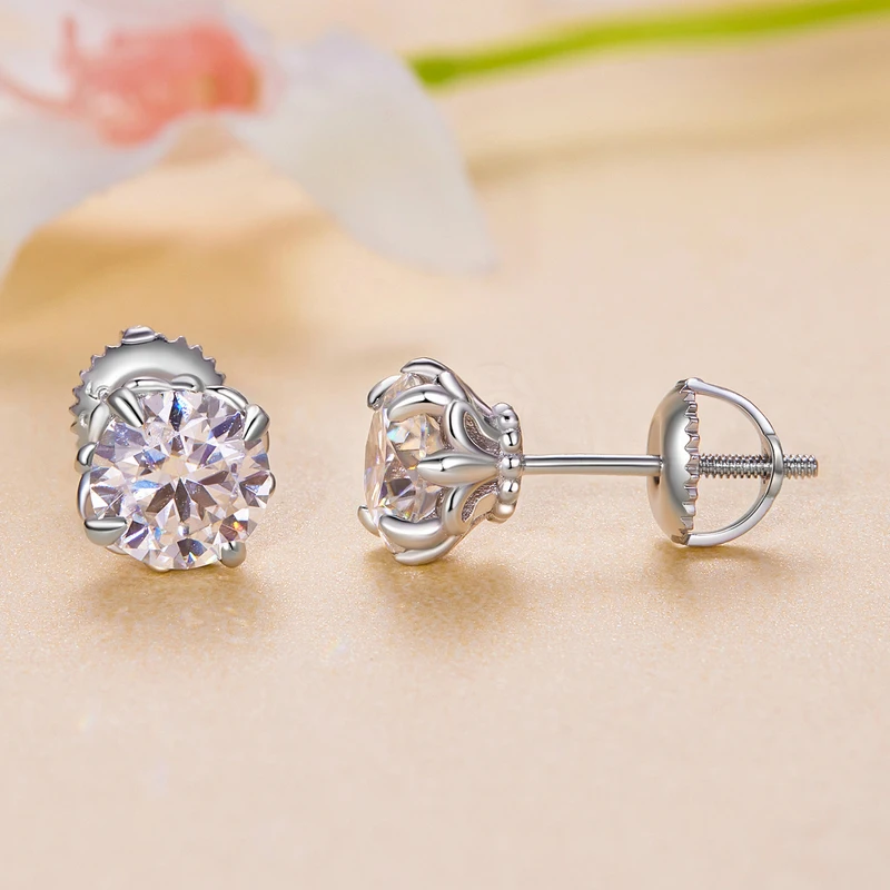 Bamoer U 0.5/1CT D Color VVS1 EX Moissanite Stud Earrings S925 Platinum Plated Earrings Lab Diamond Shining Valentine\'s Day Gift