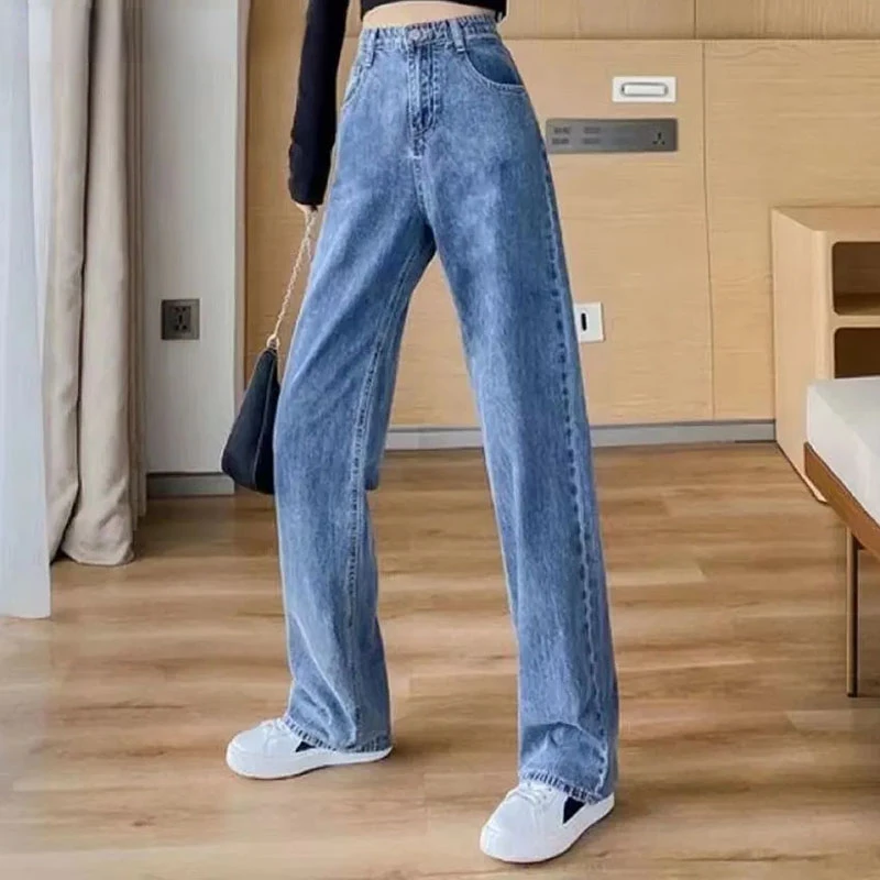 women casual straight pantalones new ladies oversize linen wide leg pants spring korean fashion spodnie loose high waist trouses Oversize 5XL Womens Wide Leg Jeans High Waist Baggy Basic Straight Vaqueros Spring Fall Korean Fashion Denim Pants 2023 New