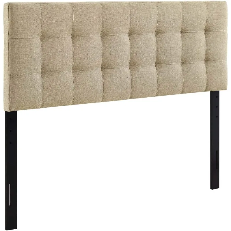 Tufted Linen Fabric Upholstered Queen Headboard in Beige 3