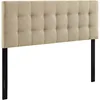 Tufted Linen Fabric Upholstered Queen Headboard in Beige 3
