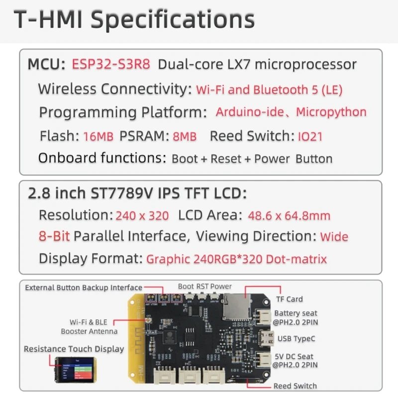 2.8 ġ T-HMI ST7789 LCD ȭ 240x320 ÷ Wifi  ȣȯ 16MB ÷  