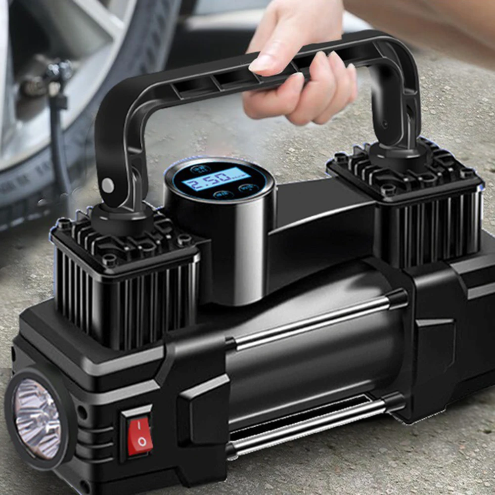 12V 150PSI Car Air Compressor Dual Cylinder Heavy Duty Tire Inflator with Pressure Gauge Electric Air Pump Auto Inflatable Pump