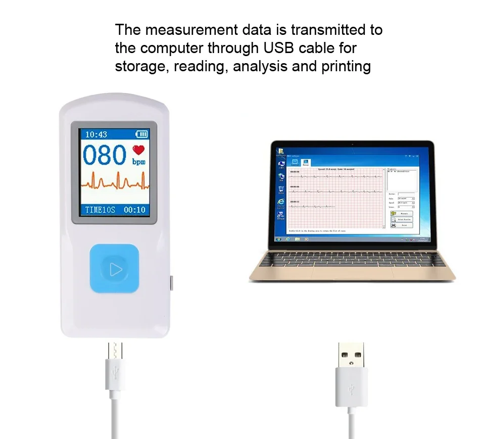 PM-10 ECG Monitor Rechargeability Portable Bluetooth ECG Monitor, Visible Electrocardiogram, Digital Multifunctional Monitor