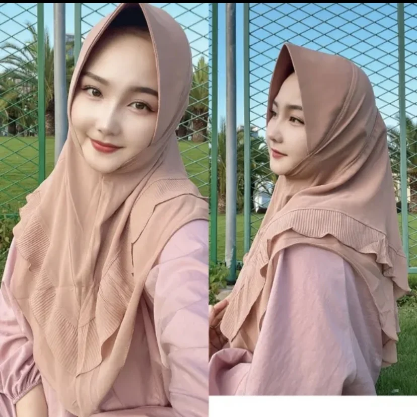 

2023 Fashion Falbala Flouncing Muslim Girls Easy Wear Hijab Shawls