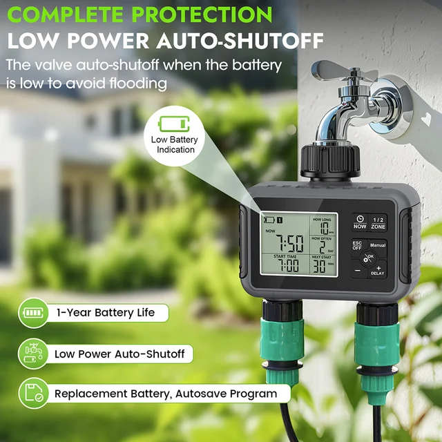 1/2/3-Outlets Automatic Water Timer Smart Irrigation Watering System Sprinkle Faucet Hose Programmer Timer for Garden Outdoor 6