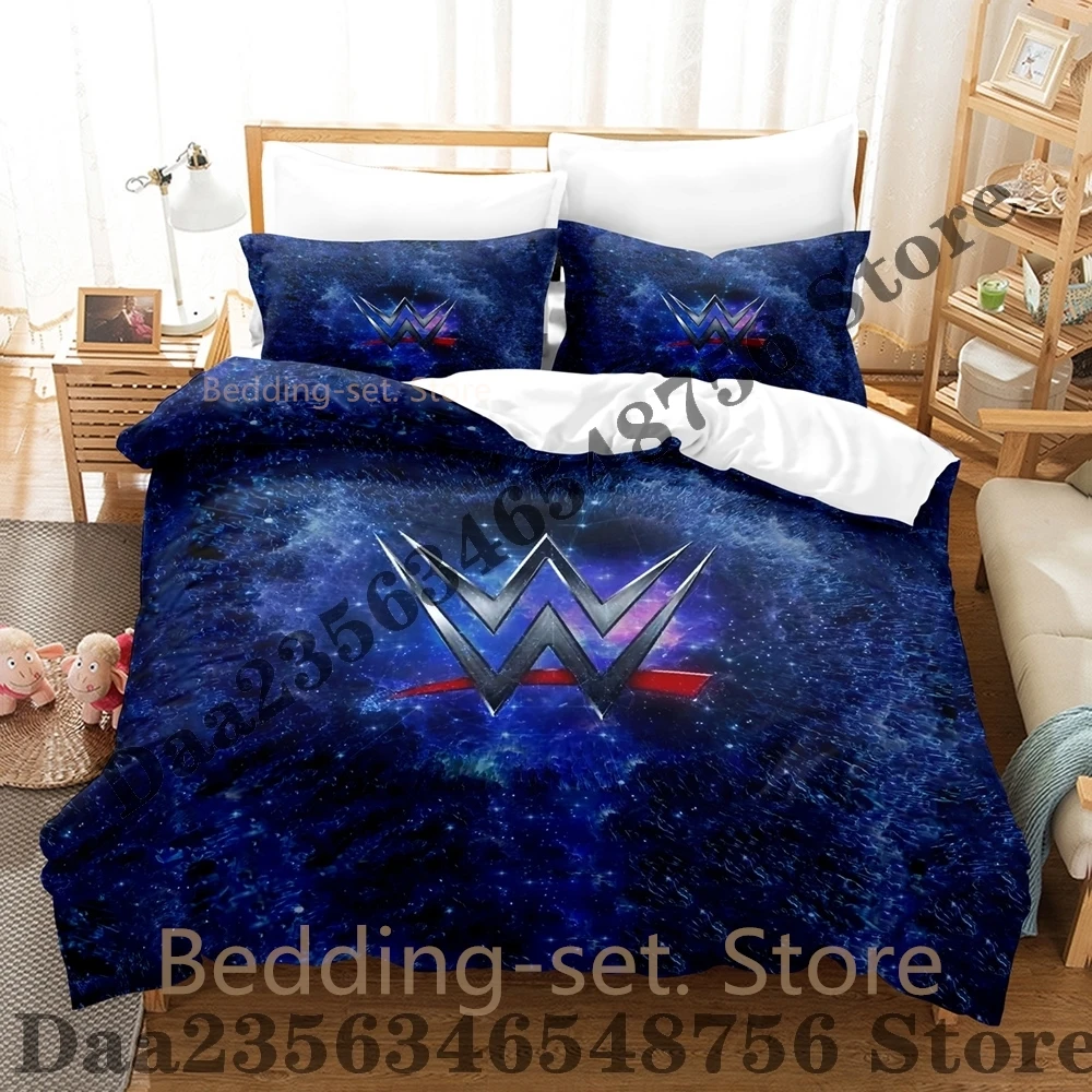 Cool Wrestling Sports W-Wwe Bedding Set Single Twin Full Queen King Size Bed Set Adult Kid Bedroom Duvetcover Sets Anime Bed 3
