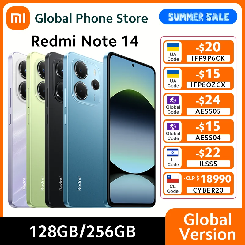 글로벌 버전 신형 샤오미 레드미 노트 14 4G 스마트폰 128GB / 256GB ROM 33W 5500mAh MTK Helio G99-Ultra 120Hz AMOLED 108MP