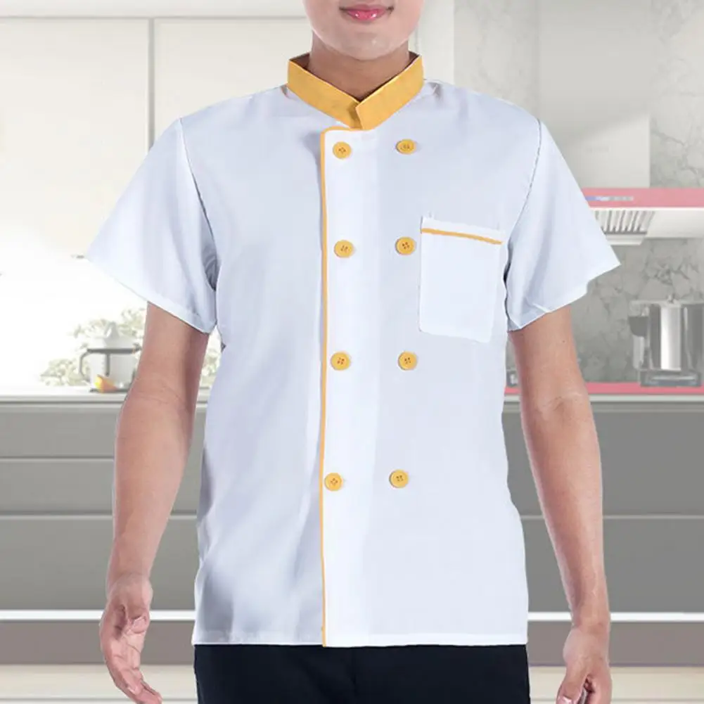 

Chef Coat Breathable Stain-resistant Chef Uniform for Kitchen Bakery Restaurant Double-breasted Short for Cooks for Canteen