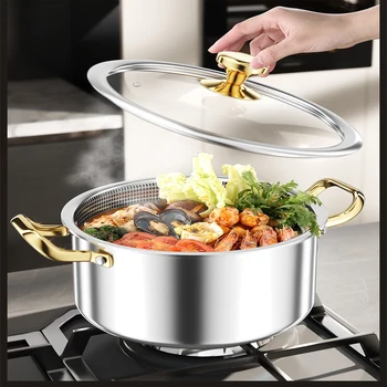 Pentola per zuppa in acciaio inossidabile da 24 cm Pentola antiaderente a nido d'ape con coperchio Pentola calda per uso domestico Fornello a induzione Fornello a gas universale 1